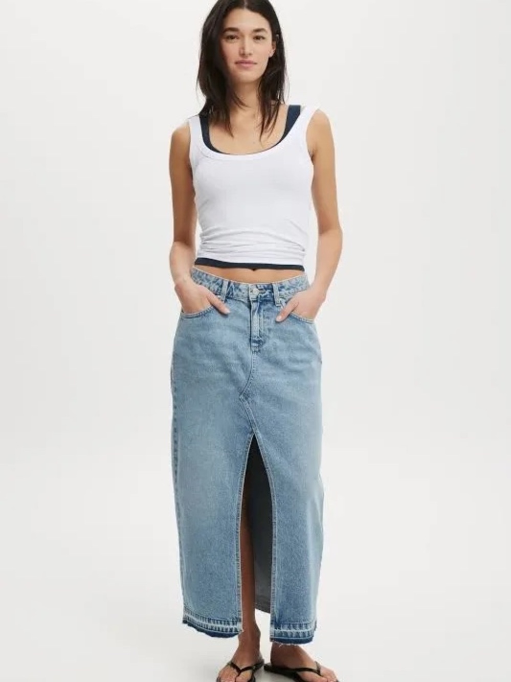 Cotton On Blue Denim Maxi Skirt with Front Slit